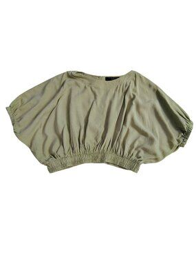 BSL Mint Green Elastic Waist Womens Blouse Small Viscose-Linen Blend Lightweight